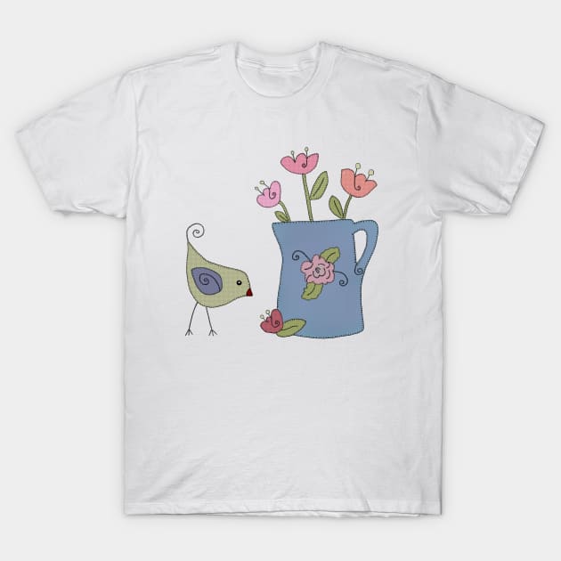 Vogel mit Blumenvase T-Shirt by Blumchen